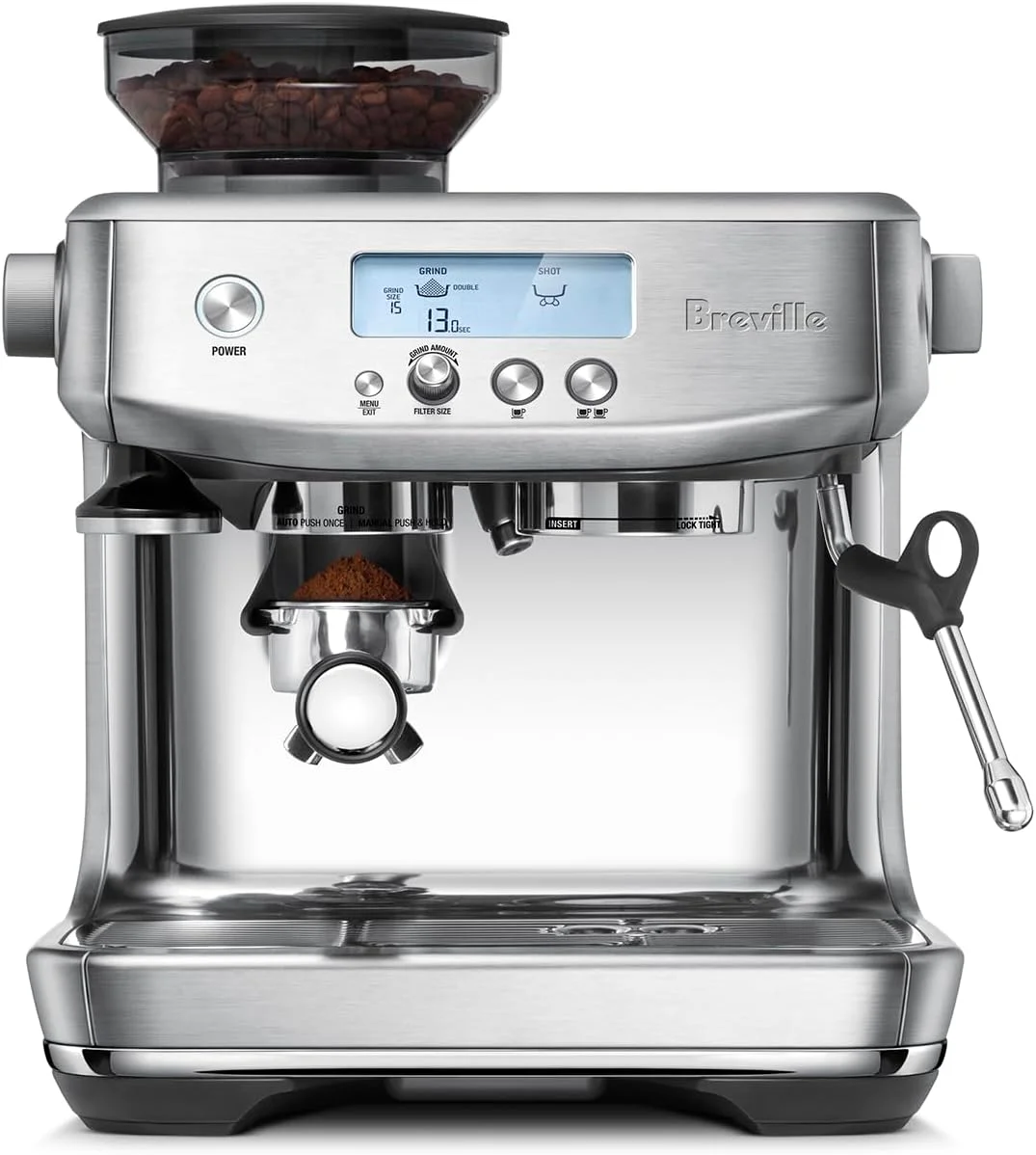 Breville Barista Pro BES878 espresso machine in brushed stainless steel with ThermoJet and LCD display