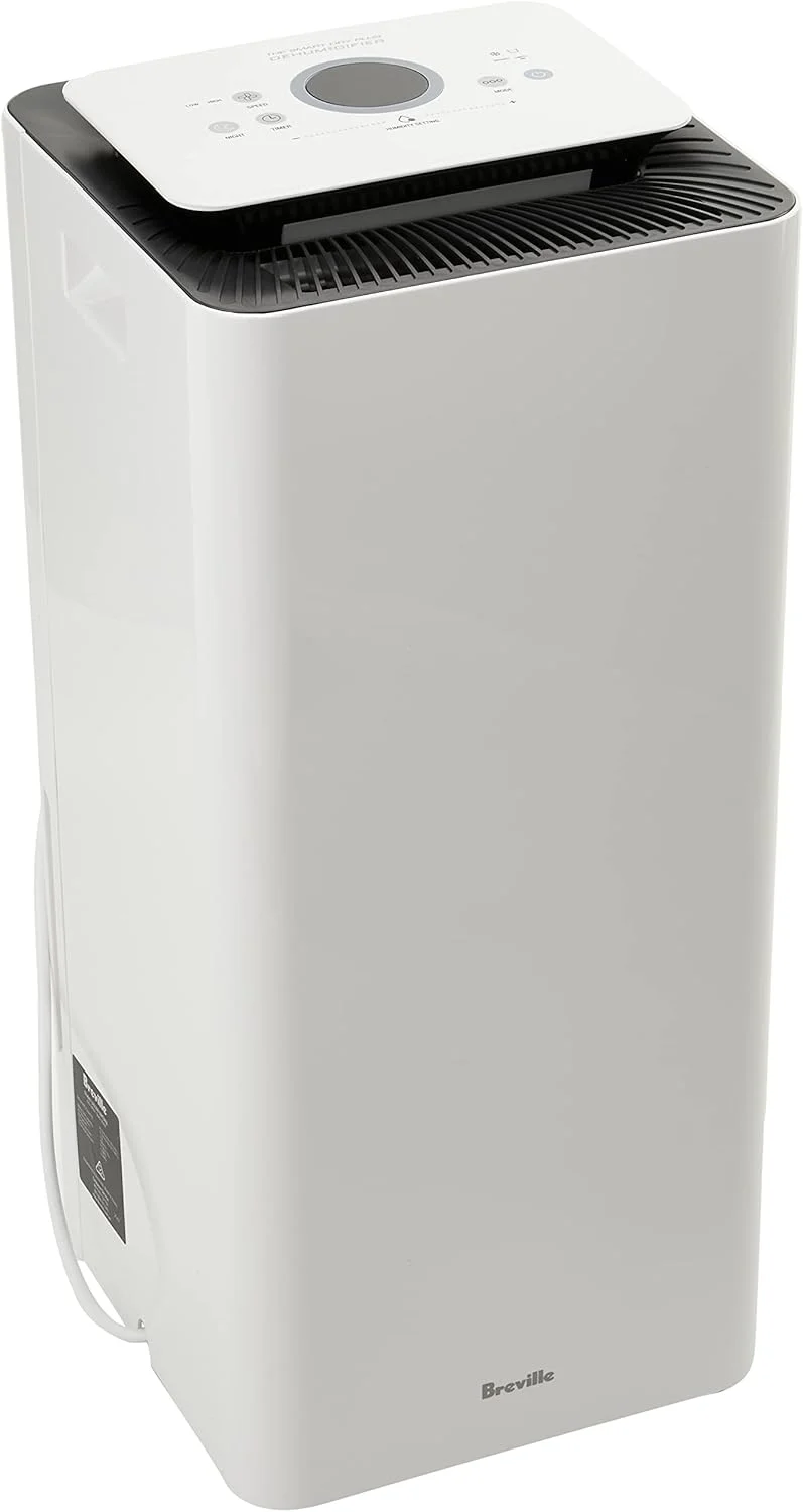 Breville Smart Dry Plus Connect LAD308 dehumidifier, white chassis with digital control panel and Breville Connect app support