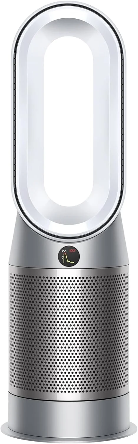 Dyson Purifier Hot+Cool HP07 silver and white bladeless tower with LCD display
