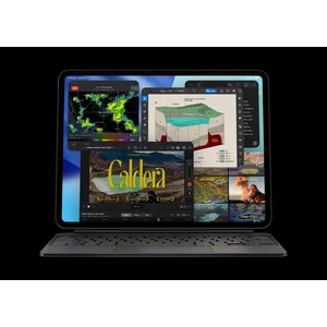 Apple iPad Pro 13-inch M5 in Space Black with Magic Keyboard, viewed from front-three-quarters