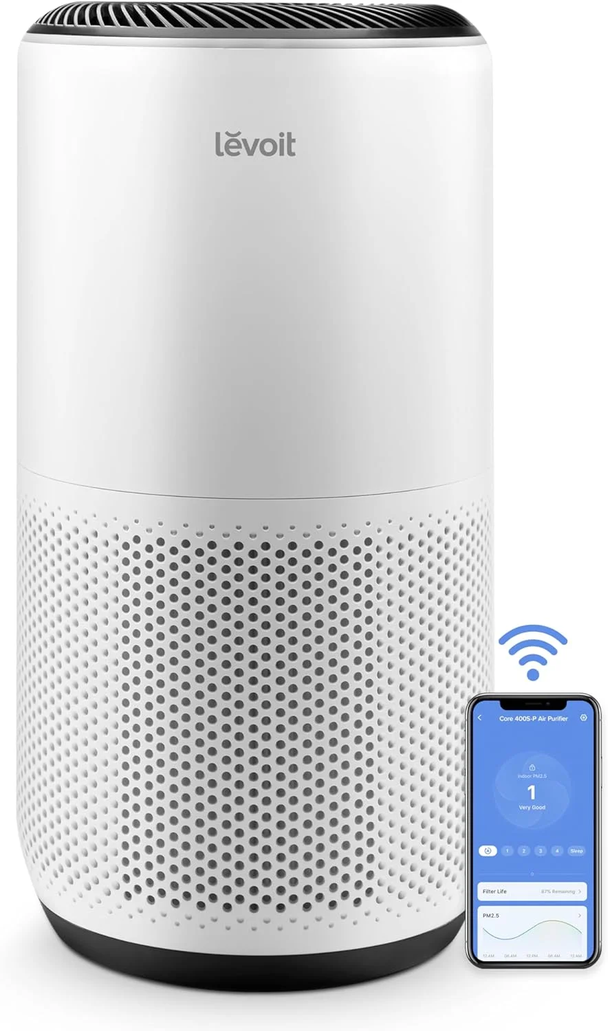 Levoit Core 400S compact air purifier in sleek black