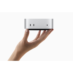 Apple Mac mini M4 in Silver, viewed from front-three-quarters