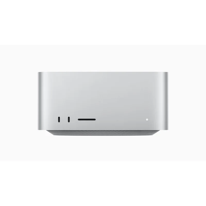 Apple Mac Studio in Silver, viewed from front-three-quarters