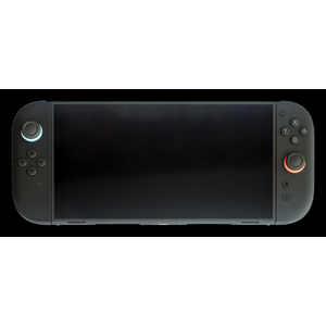 Nintendo Switch 2 in handheld mode with Joy-Con 2 controllers attached, viewed from front-three-quarters